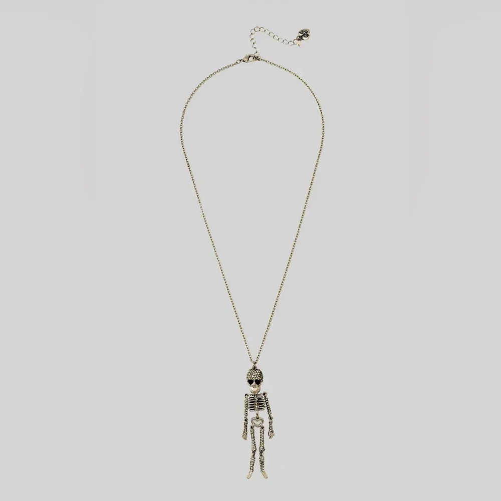 Betsey Johnson SKELETON PENDANT NECKLACE CRYSTAL NWT - Picture 3 of 4